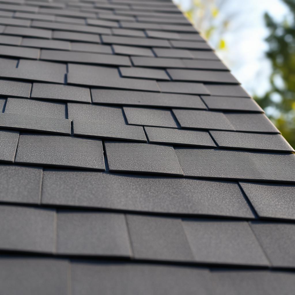 Newly installed architectural shingles close-up