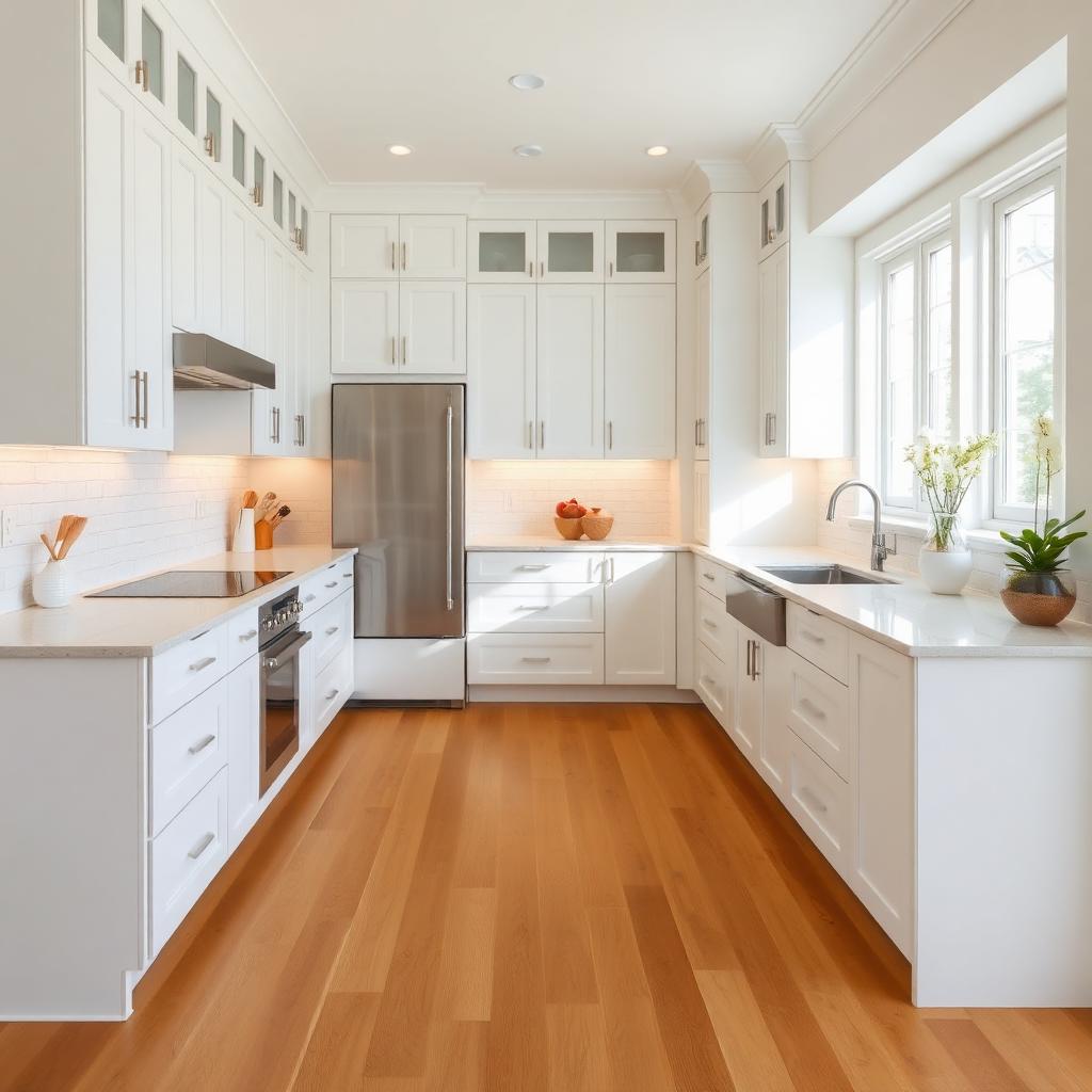 Modern kitchen remodel with white cabinetry