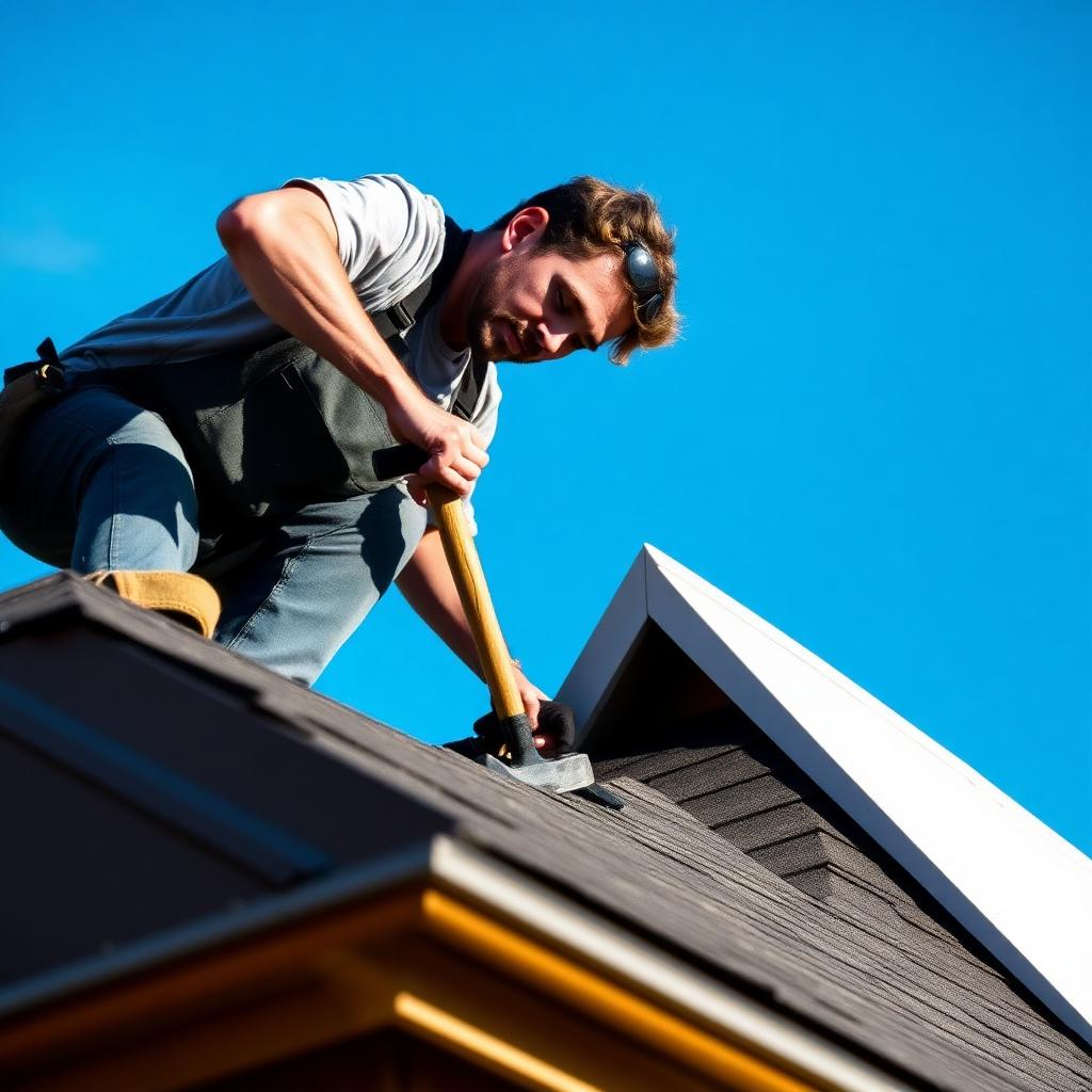 Roofing craftsman installing shingles